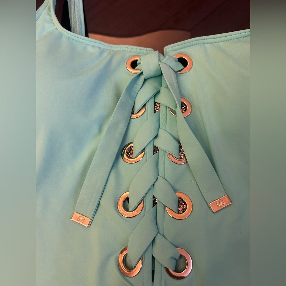 MICHAEL Michael Kors Lace Up One Piece Swimsuit - Sea Solids 440 Turquoise color - Picture 6 of 6